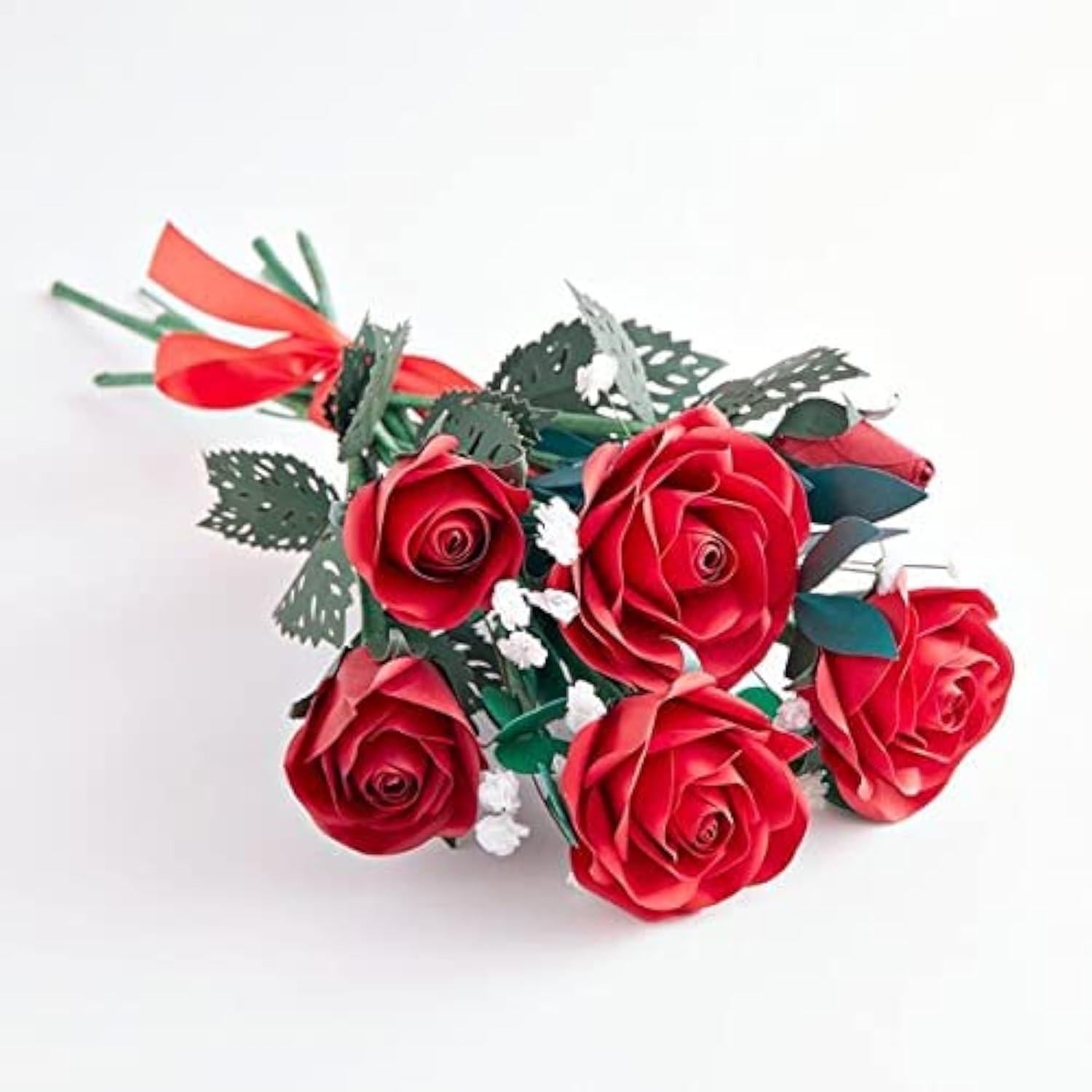 Valentine’S Day Set Of 1 Pop-Up Card & 6 Paper Handcrafted Roses For Her - 3D Greeting Cards For Boys, Girls, Men, Women - 5" X 7" Card & 12" Rose - Blank Notecard & Envelope Included