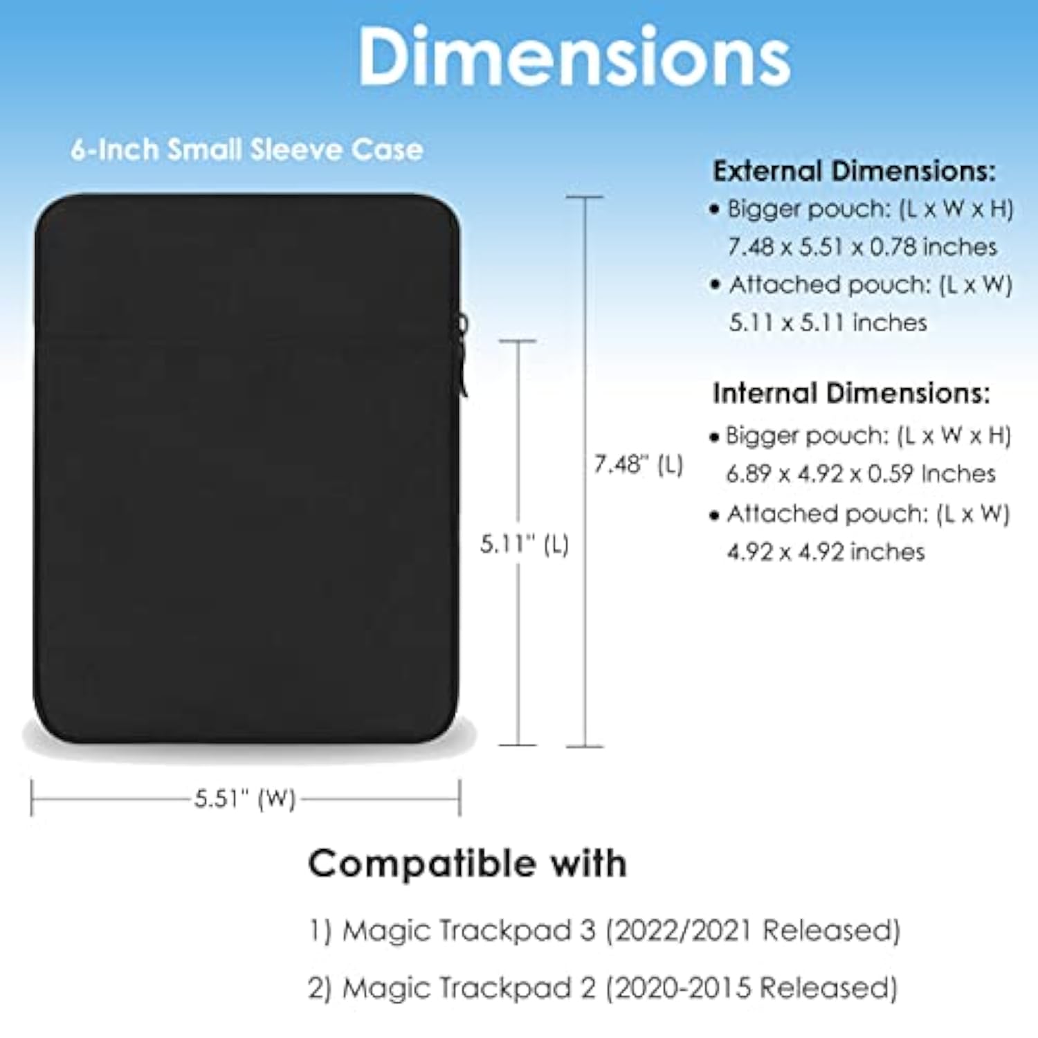 Premium Water-Resistant Sleeve Case Protector For Apple Magic Trackpad 3 / Magic Trackpad 2 Accessory Durable Touchpad Protective Bag Cover With Pouch For Charger Cable (Black)