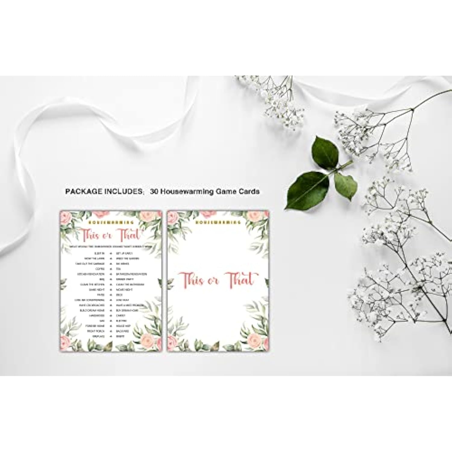 30 Pc This or That Housewarming Party Game with Floral Greenery Decorations