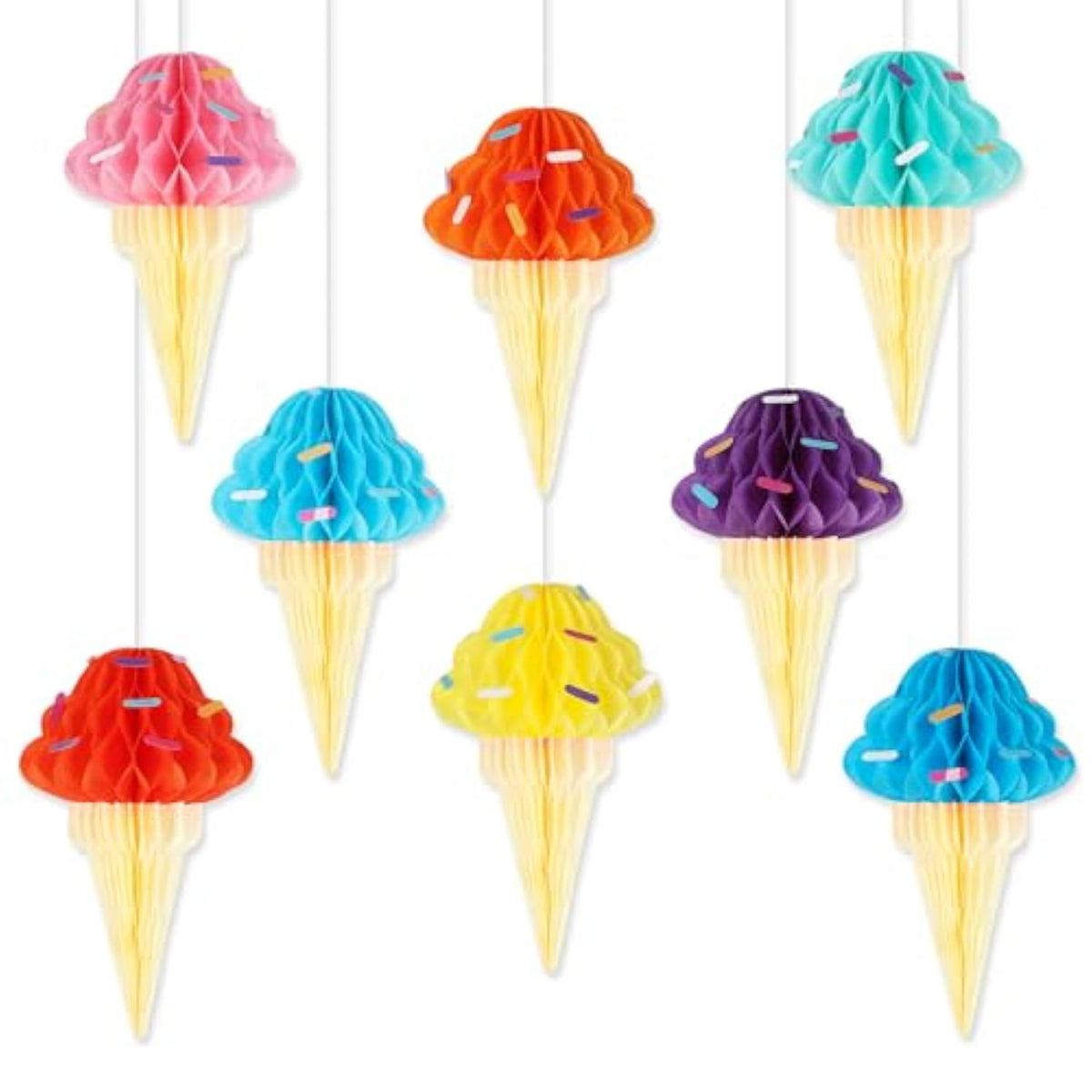 8 Pcs Summer Party Decorations Honeycomb Centerpieces,3D Ice Cream Hanging Decorations For Baby Shower Supplies Birthday Party Favor (Ice.Cream)