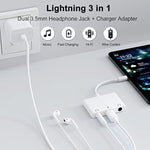 3 In 1 Dual 3.5Mm Headphone Jack Adapter - Earphone Jack Audio And Charging Adapter - Headphone Splitter For Iphone 14/13/ 12/11/ X/ 8/ Ipad - White