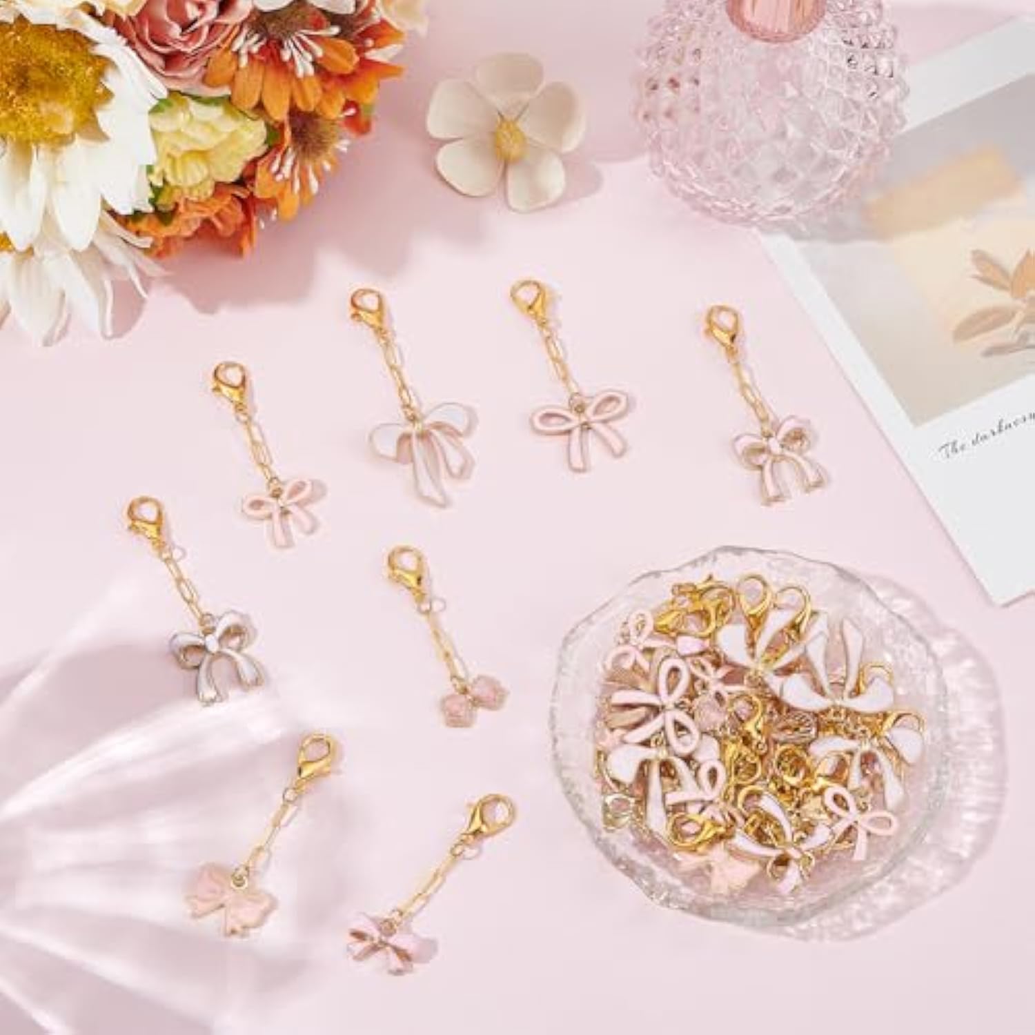 35Pcs 7 Styles Bow Keychains Party Favors Bowknot Key Chains For Women Pink Cute Bow Bag Charm Purse Accessories Gifts Supplies For Birthday Party Decorations Daily Use Handbag Backpack