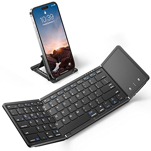 Foldable Bluetooth Keyboard With Touchpad, Full-Size Wireless Folding Portable Travel Keyboard For Ios Android Windows Mac Os, Support 3 Devices (Bt5.1 X 3), Black