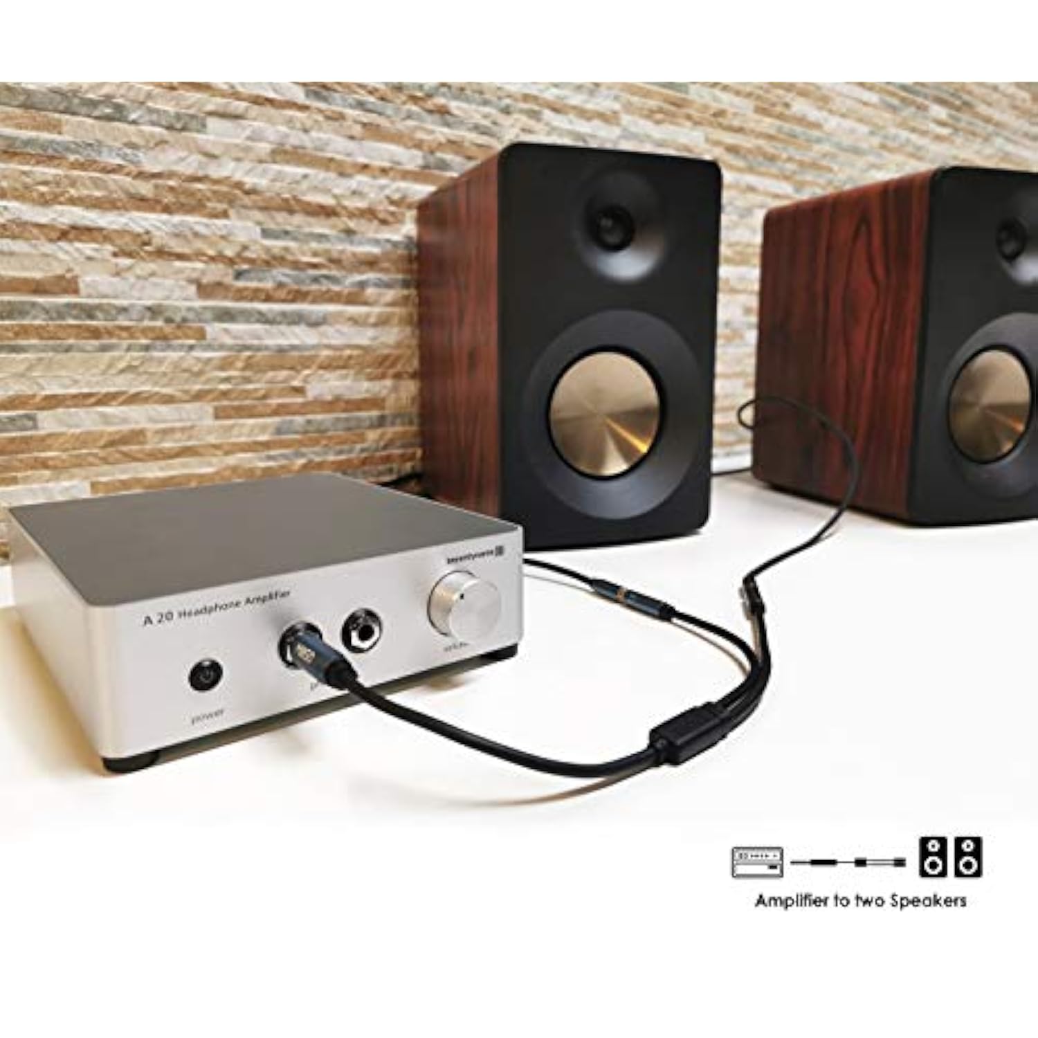 6.35Mm 1/4 Male To Dual 3.5Mm 1/8 Female Headphone Adapter, Trs Stereo Sapphire Blue & Gold-Plated Audio Splitter For Amplifiers, Guitar Amp, Keyboard Piano, Home Theater, Mixer - 12 Inch