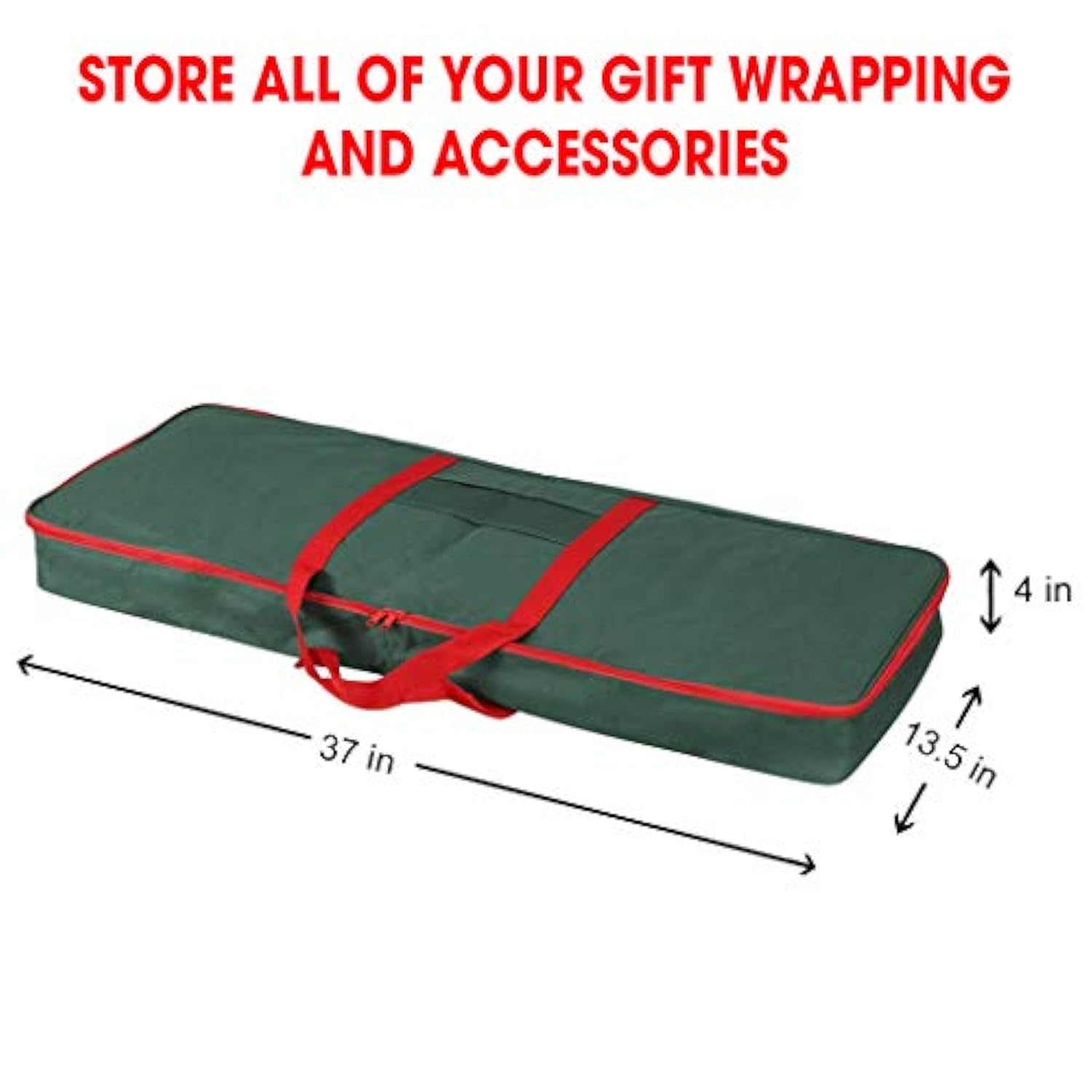 Christmas Wrapping Paper Storage Box With Pockets | Long Gift Wrap Storage Container Bag (37” X 14” X 4”) Constructed Of Durable 600D Oxford Material (Green)