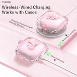 Clear Pink 3D Bow Case for 2021 Beats Fit Pro, Secure Lock Protection
