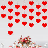 Red Hanging Heart Party Decorations - 24 Pcs Pre-Assembled Ceiling Hanging Swirls For Valentines Day, Galentines Day