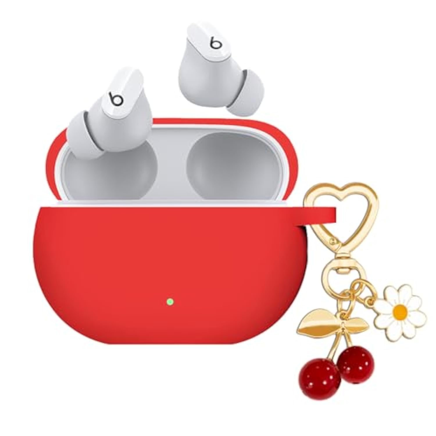For Beats Studio Buds Case, Studio Buds Plus Case Cover With Cute Cherry Charm Keychain,Soft Silicone Skin Cover Protective Case For New Beats Studio Buds+ Earbuds For Women Men Red