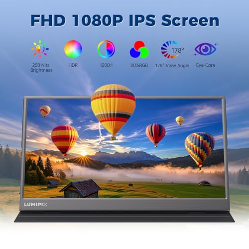 Portable Monitor 15.6 Inch 1080P Fhd Ips Gaming Display Monitor With Usb-C & Hdmi, Ultra-Slim External Second Screen With Smart Cover & Speakers For Laptop, Xboxpc, Mac, Phone, Ps5, Switch