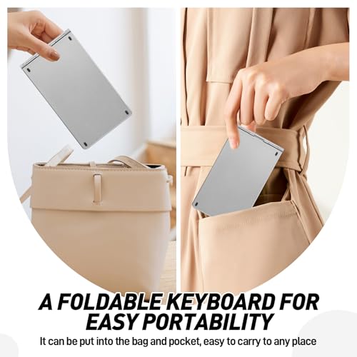 Foldable Keyboard - Portable Rechargeable Full Size Ultra Slim Mini Folding Wireless Travel Keyboard For Ios Android Windows Smartphone Tablet And Laptop(Grey)