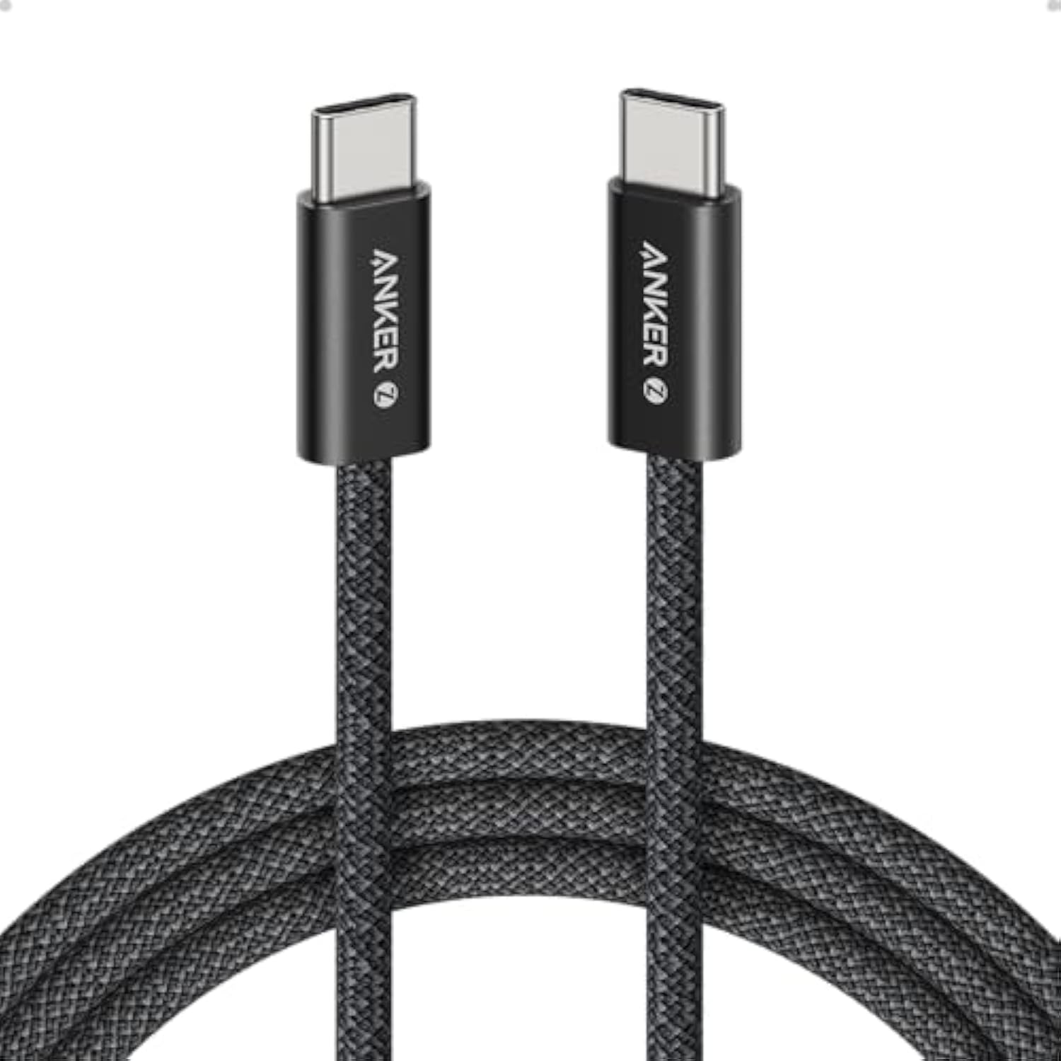 Anker Zolo USB C to USB C Cable, Braided and Dirt-Free Type-C Fast Charging Cable, Slim Connector, for iPhone 16 Series, MacBook (240W) (Black, 6FT)