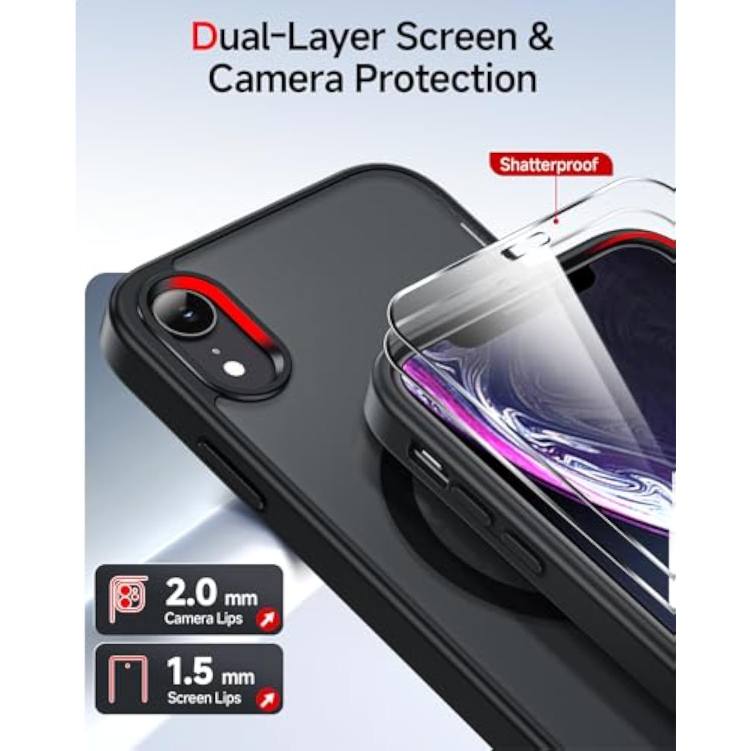 iPhone XR Phone Case with Dual Camera Screen Protector Black