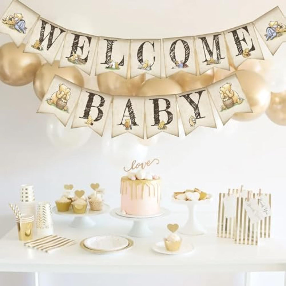 Winnie Welcome Baby Banner Classic The Pooh Baby Shower Banners Garland Wall Decor For Newborn Party Supplies