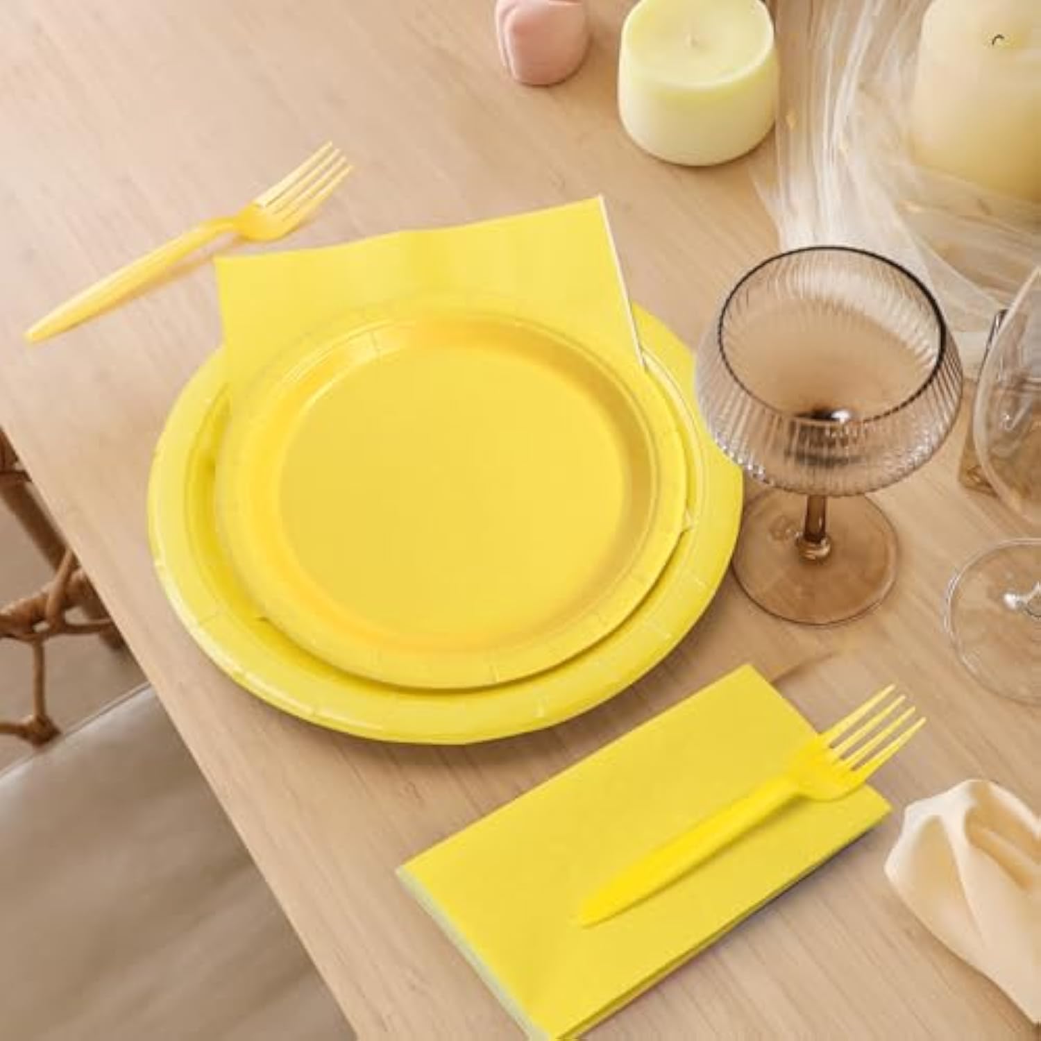96 Pcs Party Plates, Yellow Paper Plates And Napkins, Disposable Tableware Set, Party Supplies For Kids Birthday Baby Shower Wedding Picnic, Serve For 24 Guests