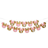 11Pcs Minnie Party Decor Girls 1st-3rd Birthday Banner Lanterns Fans Pink Gold