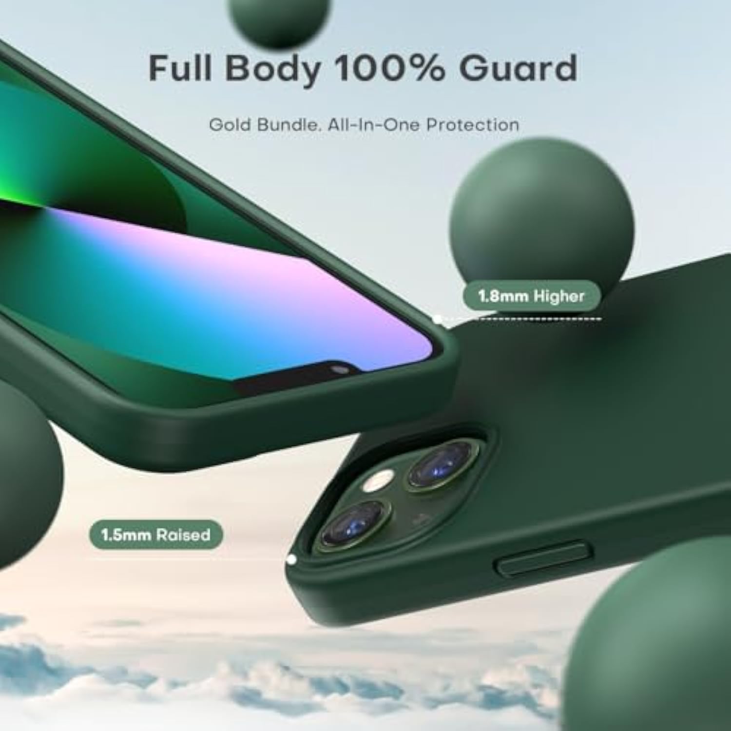 iPhone 13 Slim Silicone Case 6.1 Inch Anti-Slip Drop Protection Alpine Green