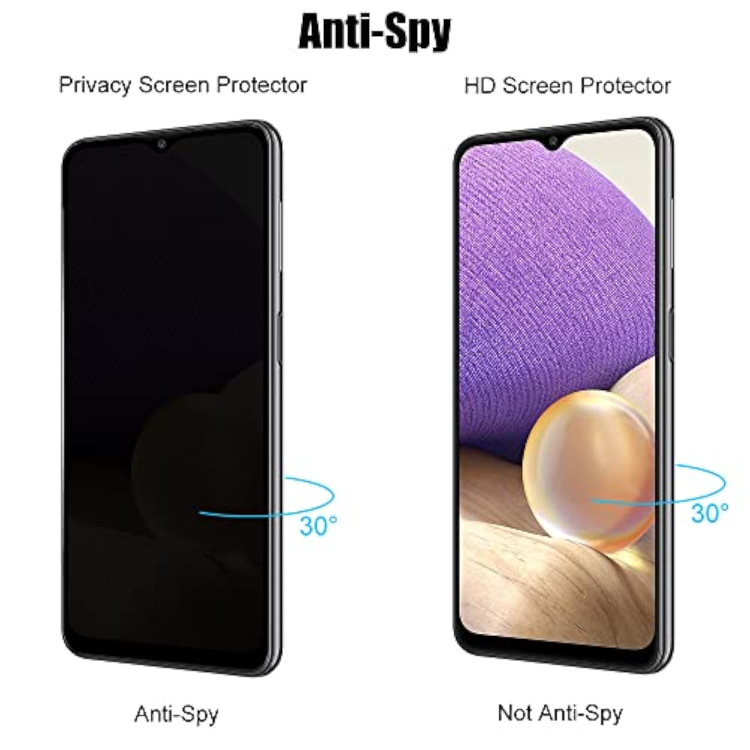 (3+3) For Samsung Galaxy A32 5G (3 Pack) Privacy Screen Protector Anti Spy Private Tempered Glass Film With Camera Lens Protector, Anti Scratch