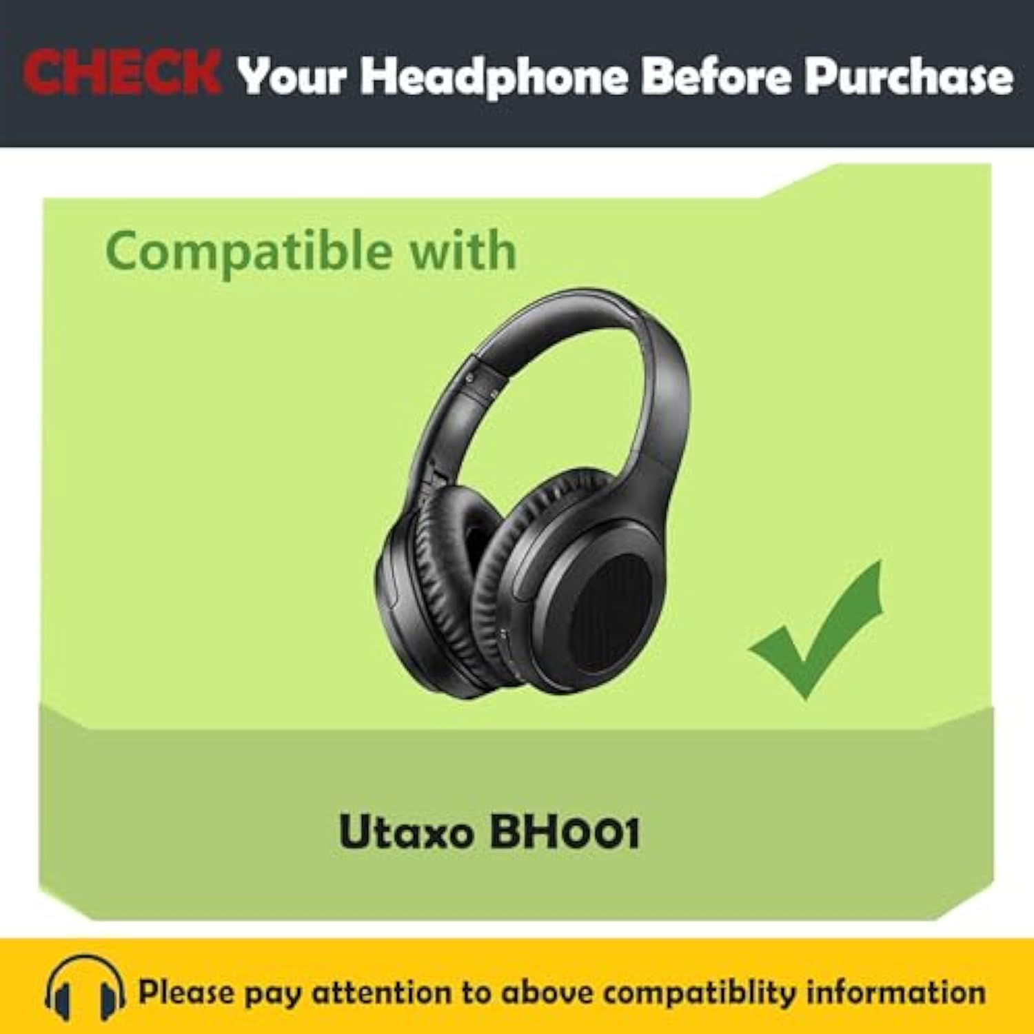 Replacement Earpads Cushion Compatible With Utaxo Bh001 Utbh001 Headphones Ear Pads With Breathable Fabric/High Density Foam