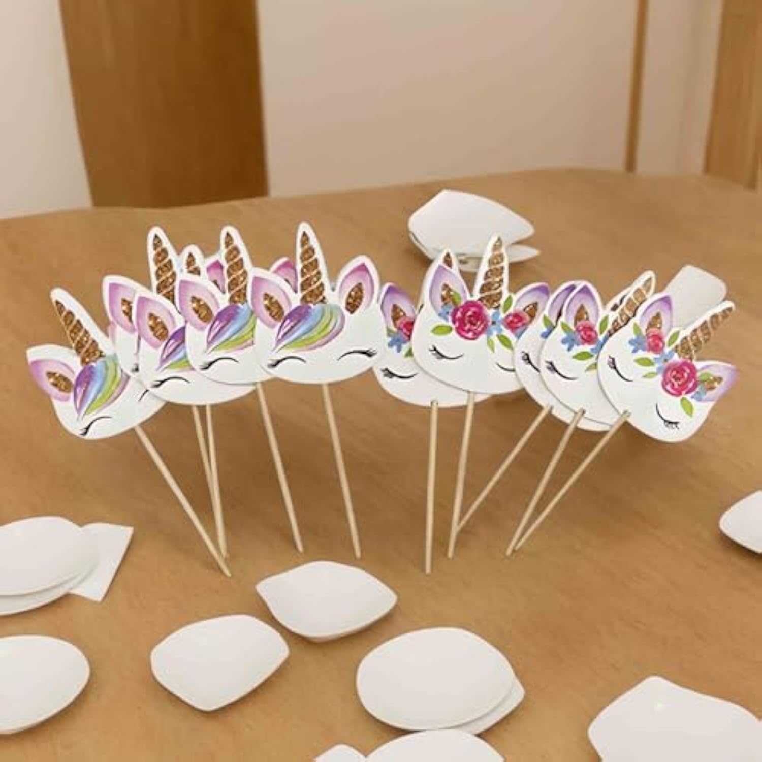 48Pcs Rainbow Unicorn Cupcake Toppers Picks Double-Sided Paper Unicorn Cake Toppers For Birthday Party Dessert Decoration