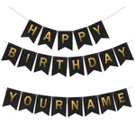 Custom Birthday Banner With Name, Make Your Own Happy Birthday Bunting For Bday Party, Black Sign With 26 A-Z Letter Banners 2 Set