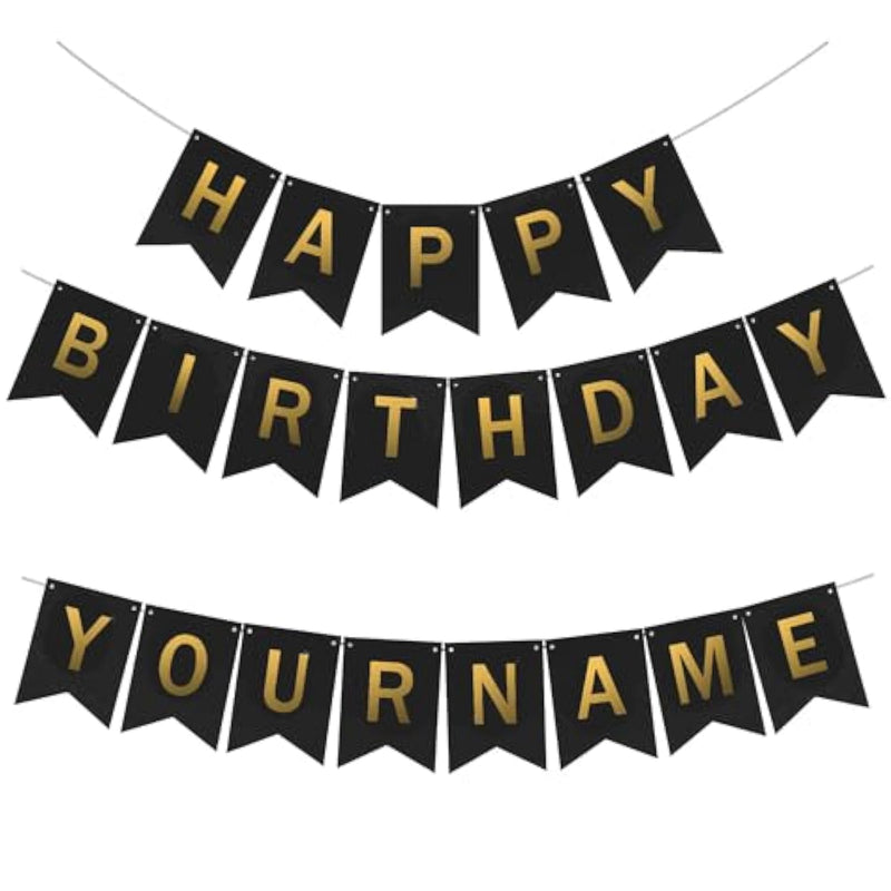 Custom Birthday Banner With Name, Make Your Own Happy Birthday Bunting For Bday Party, Black Sign With 26 A-Z Letter Banners 2 Set