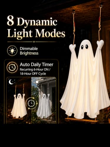Halloween Swinging Ghost Outdoor Decor, Hanging Ghost with Light