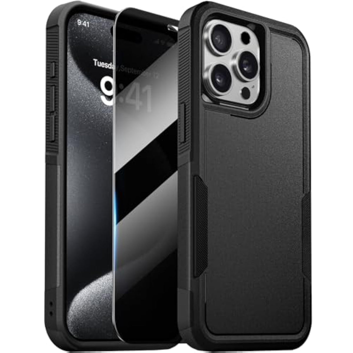 iPhone 15 Pro Max Heavy Duty Case with Privacy Screen Black