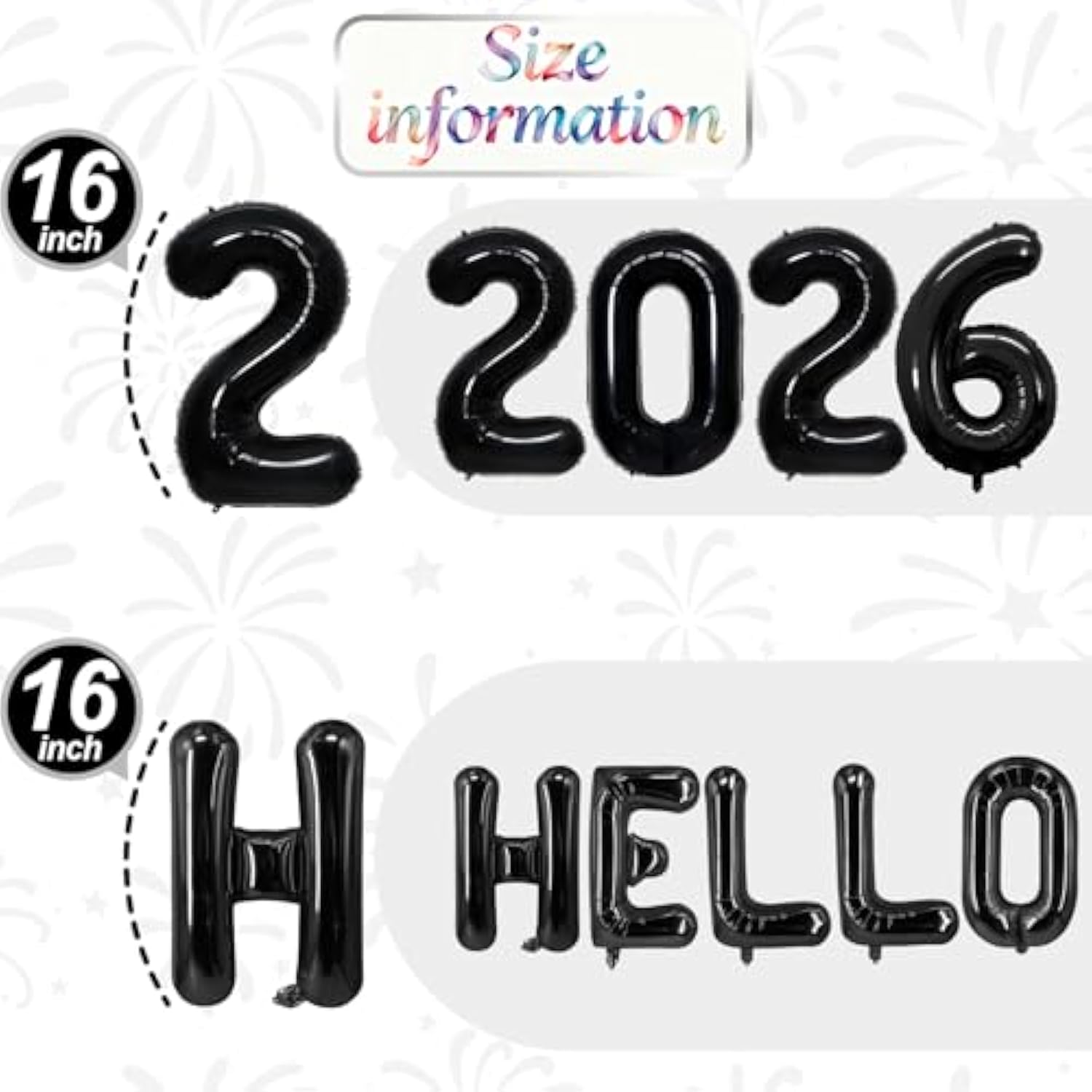 16in Black Hello 2026 Foil Number Balloons Happy New Year Party Decorations
