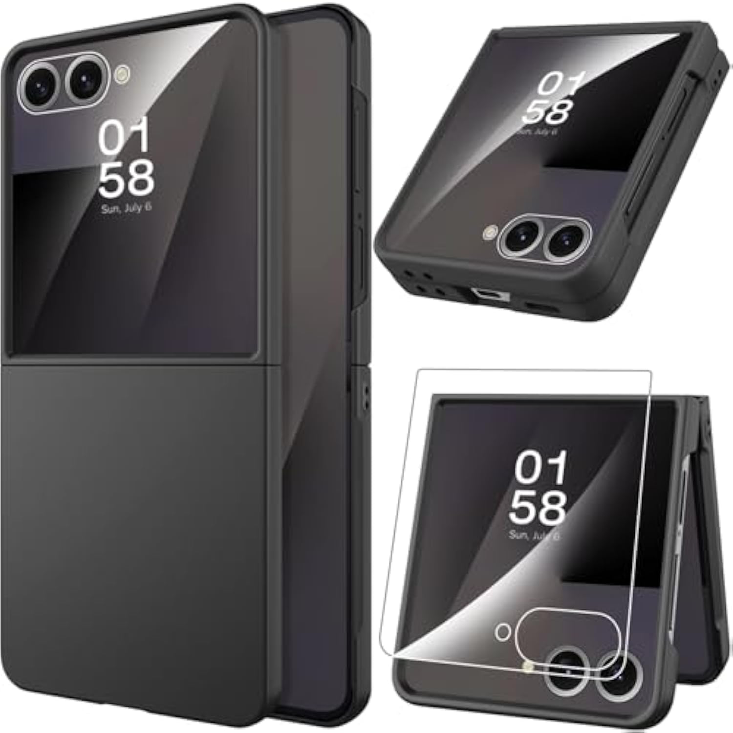 Miimall Slim Fit for Galaxy Flip 7 Case Built-in Screen Protector,Military Grade Shockproof Drop-Proof Thin Anti-Scratches Nonslip Matte Grip Full Body Phone Case for Flip 7 Samsung Rugged,Black