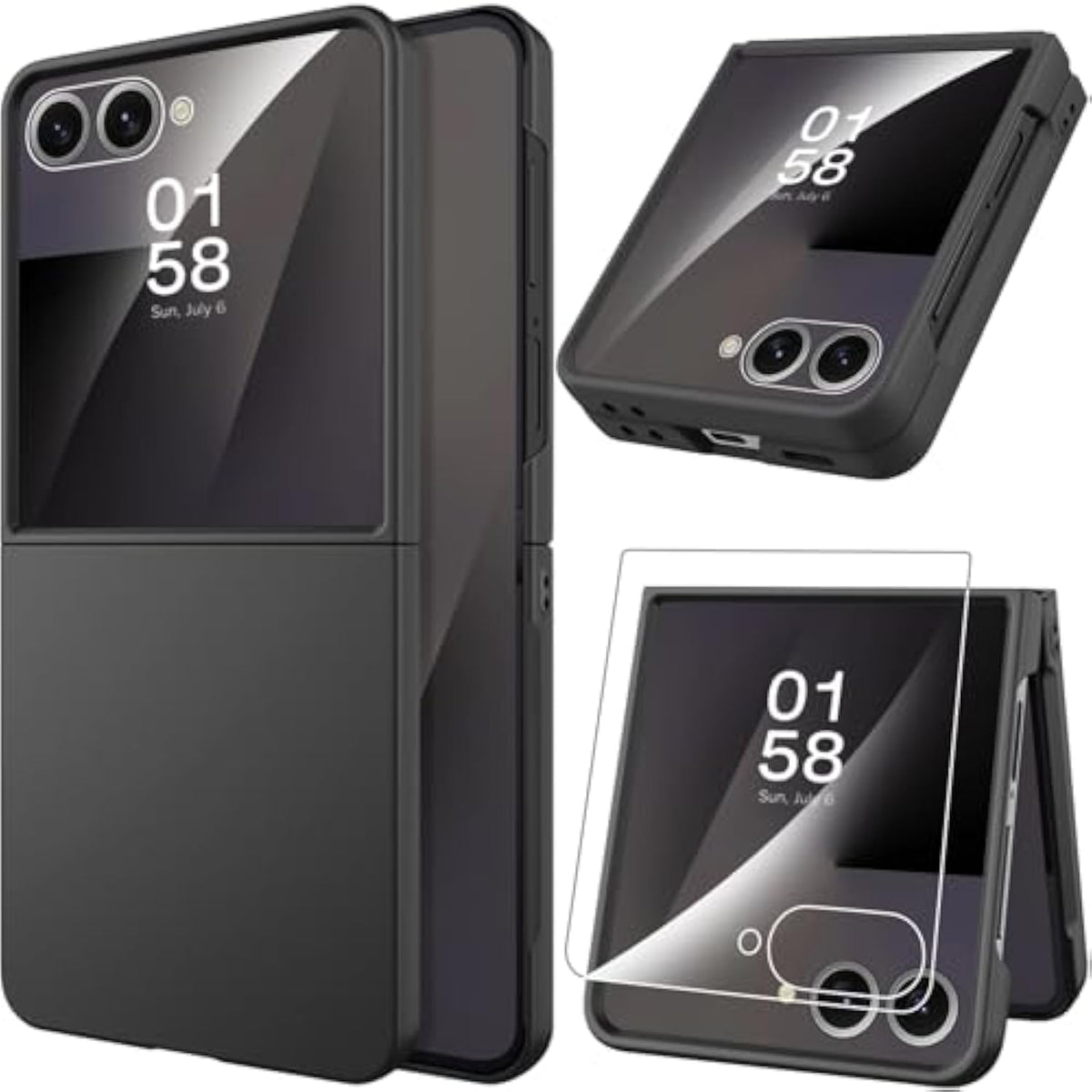 Miimall Slim Fit for Galaxy Flip 7 Case Built-in Screen Protector,Military Grade Shockproof Drop-Proof Thin Anti-Scratches Nonslip Matte Grip Full Body Phone Case for Flip 7 Samsung Rugged,Black