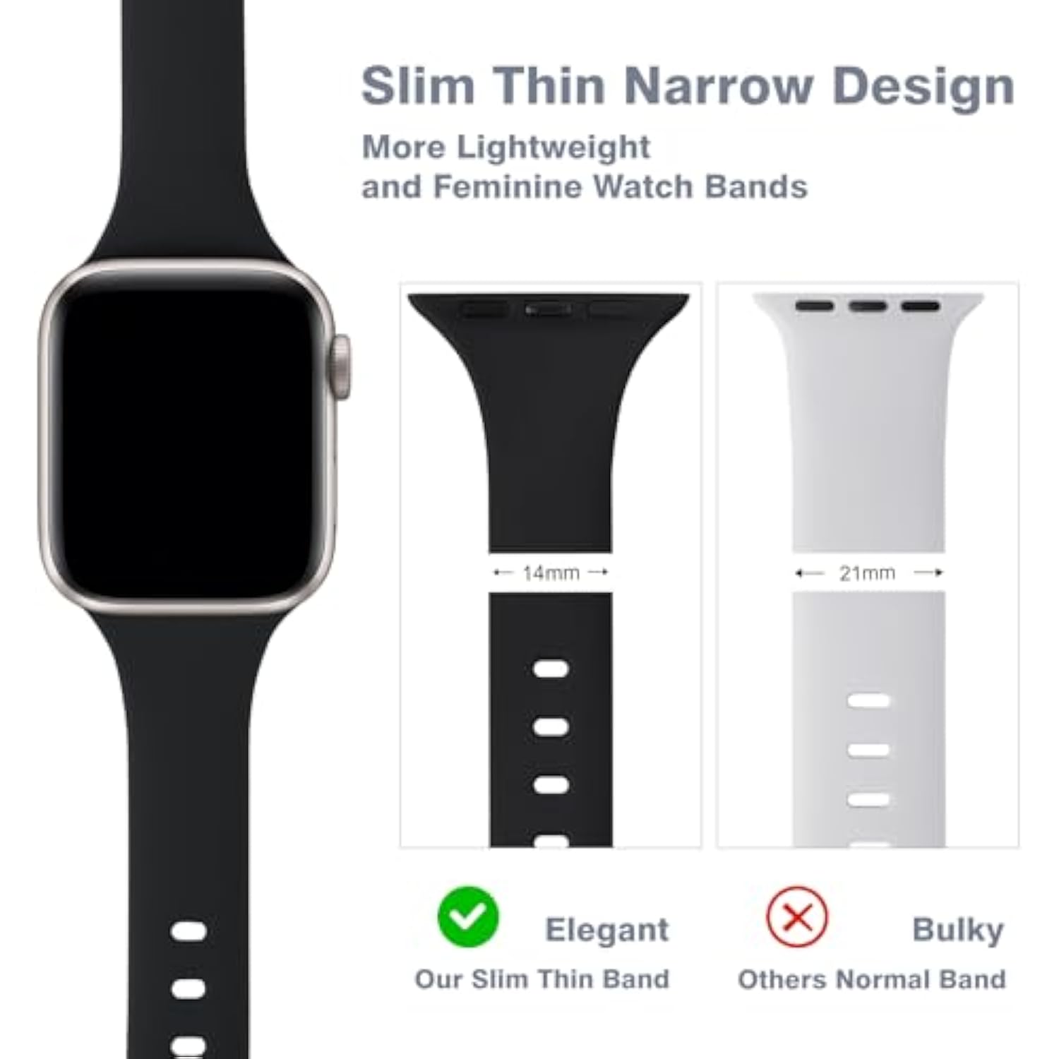 6-Pack Slim Silicone Bands for Apple Watch Series 1-10, Men & Women