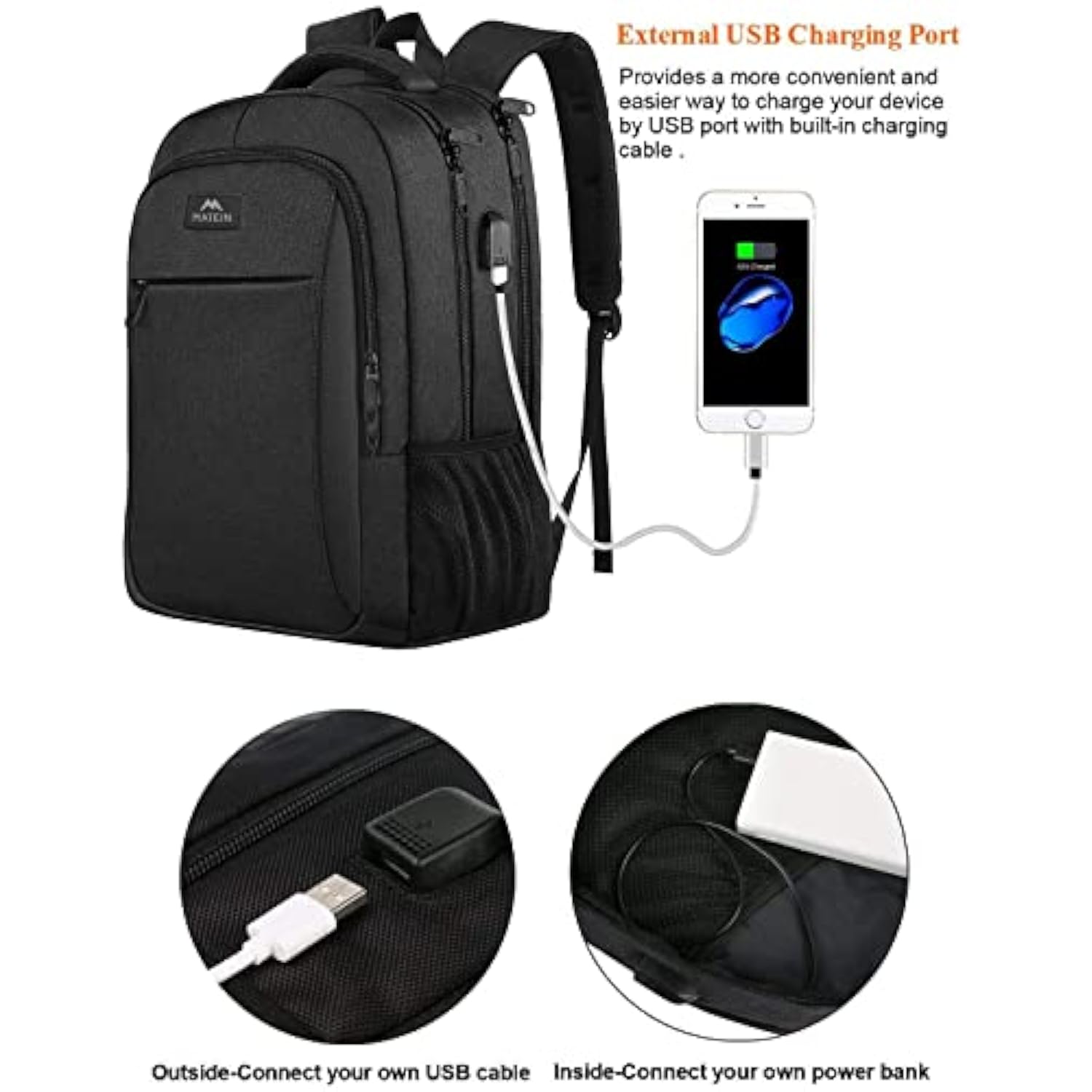 Business Laptop Backpack, 15.6 Inch Travel Laptop Bag Rucksack With Usb Charging Port, Waterresistant Bag Daypack For Work College Computer Men Women Backpack, Black