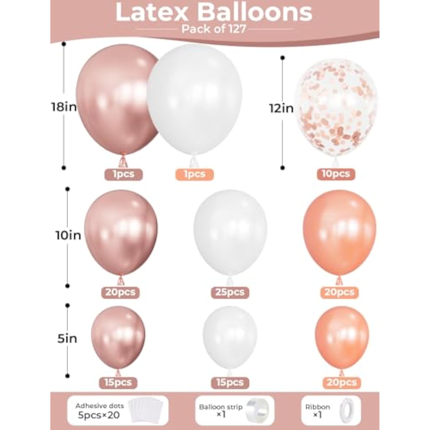 Rose Gold Balloon Garland Arch Kit, Metallic Rose Gold Pearl White And Glitter Confetti Balloons, Rose Gold Party Decor For Wedding Backdrop, Birthday, Baby Shower, Photo Booth, Retirement Party Decro