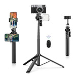 ULANZI MT-70 Extendable Tripod, 63" Selfie Stick Vlog Tripod Stand with 2 Phone Clips, 360 Rotate Dual Camera Tripod for iPhone, Sony, Canon, GoPro, Lightweight for Travel, Black