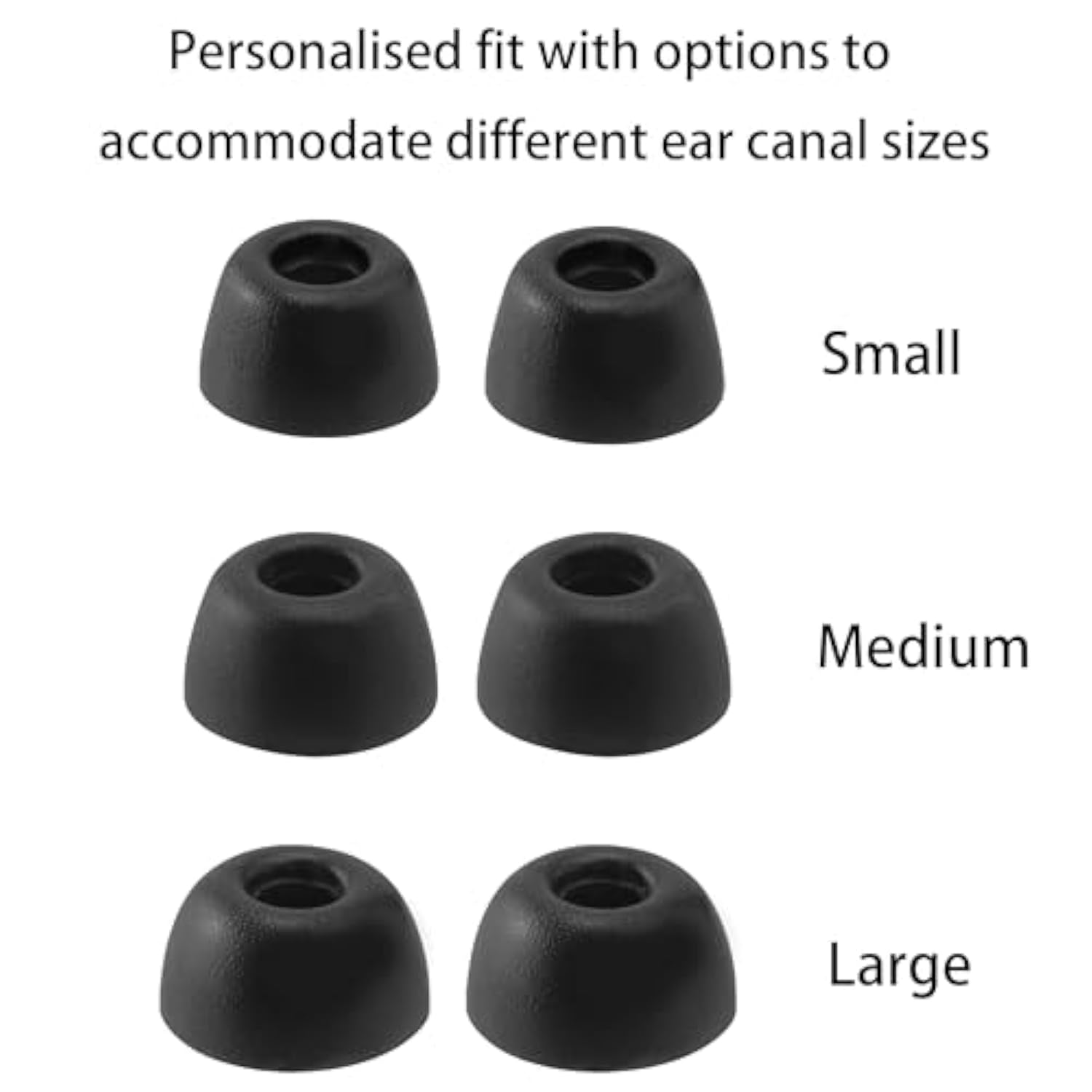 Replacement Foam Ear Tips For Bowers & Wilkins Pi8 / Pi7 / Pi7 S2 / Pi6 / Pi5 / Pi5 S2 Earbuds, Ultimate Comfort, 3 Pairs (S/M/L, Black)