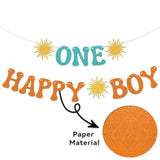 One Happy Boy Banner - Boy'S 1St Birthday Decor, First Trip Around The Sun Decor, Sunshine First Birthday Party Decorations For Boy