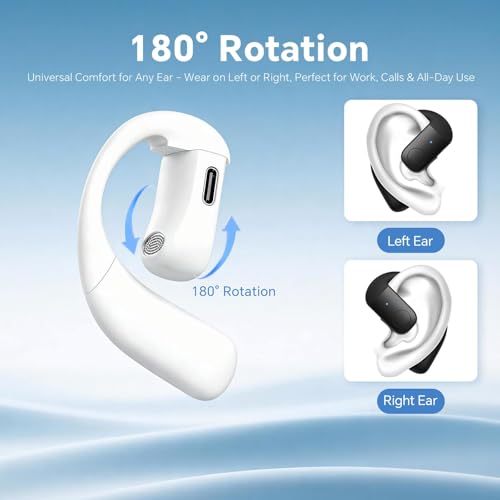 F22 Blue Single Bluetooth In Ear Wireless Bone Conduction Headphones With Earhook, Open Ear Bud, Ipx5 Water Resistant, 15H Playtime, Bluetooth 5.3