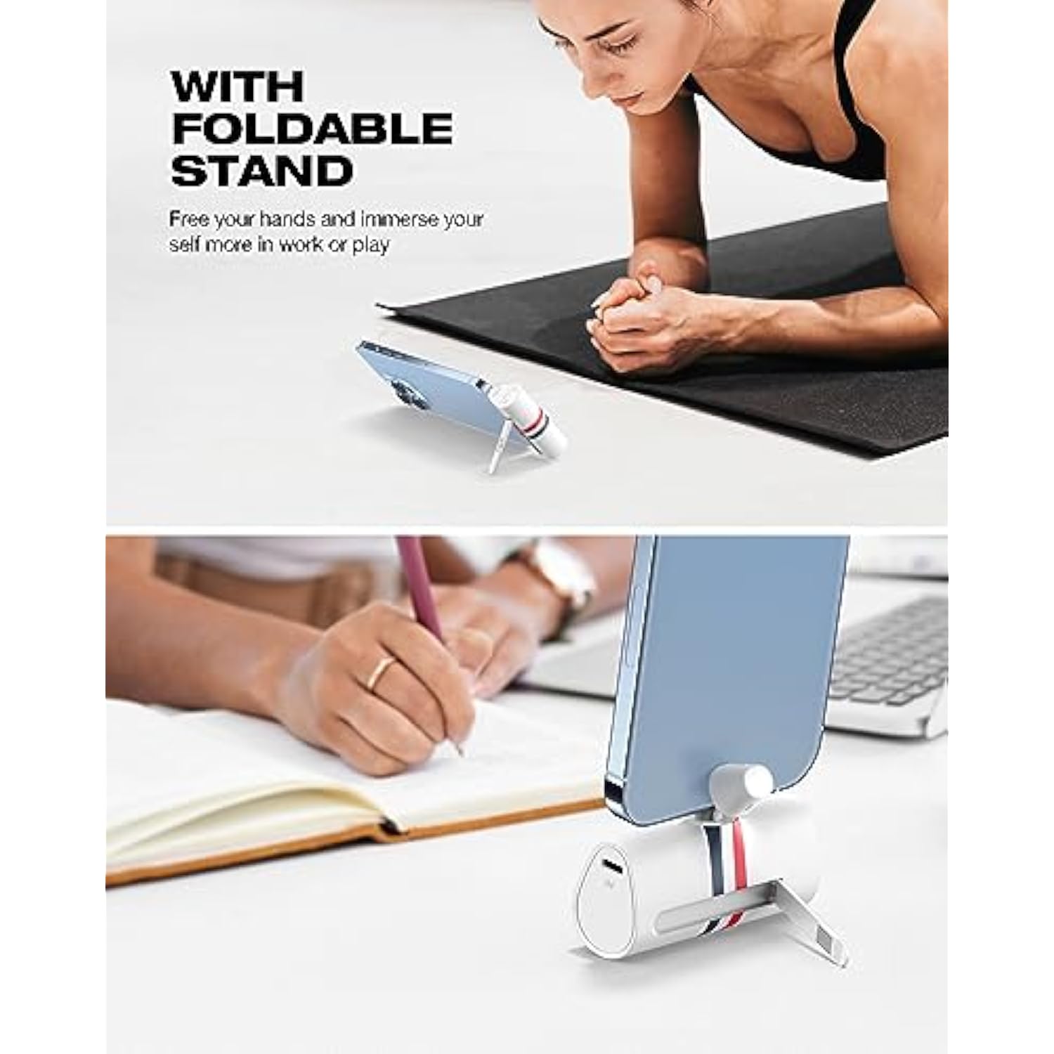 Mini Portable Charger For Iphone | 5000Mah 20W Pd Fast Charging Battery Pack With Stand | Cute Led Display Small Power Bank For Iphone 14, 13, 12, 11, 8, 7, Pro Max, Xr, Xs, Airpods -White