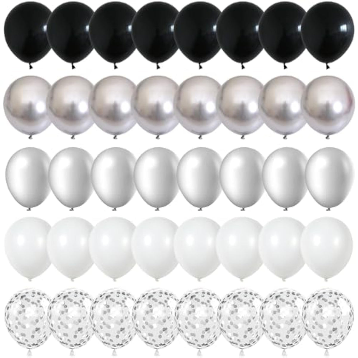60Pcs Black and Silver Balloons - 12" Chrome Metallic & Confetti Balloons for Party Décor