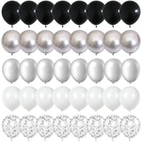 60Pcs Black and Silver Balloons - 12" Chrome Metallic & Confetti Balloons for Party Décor