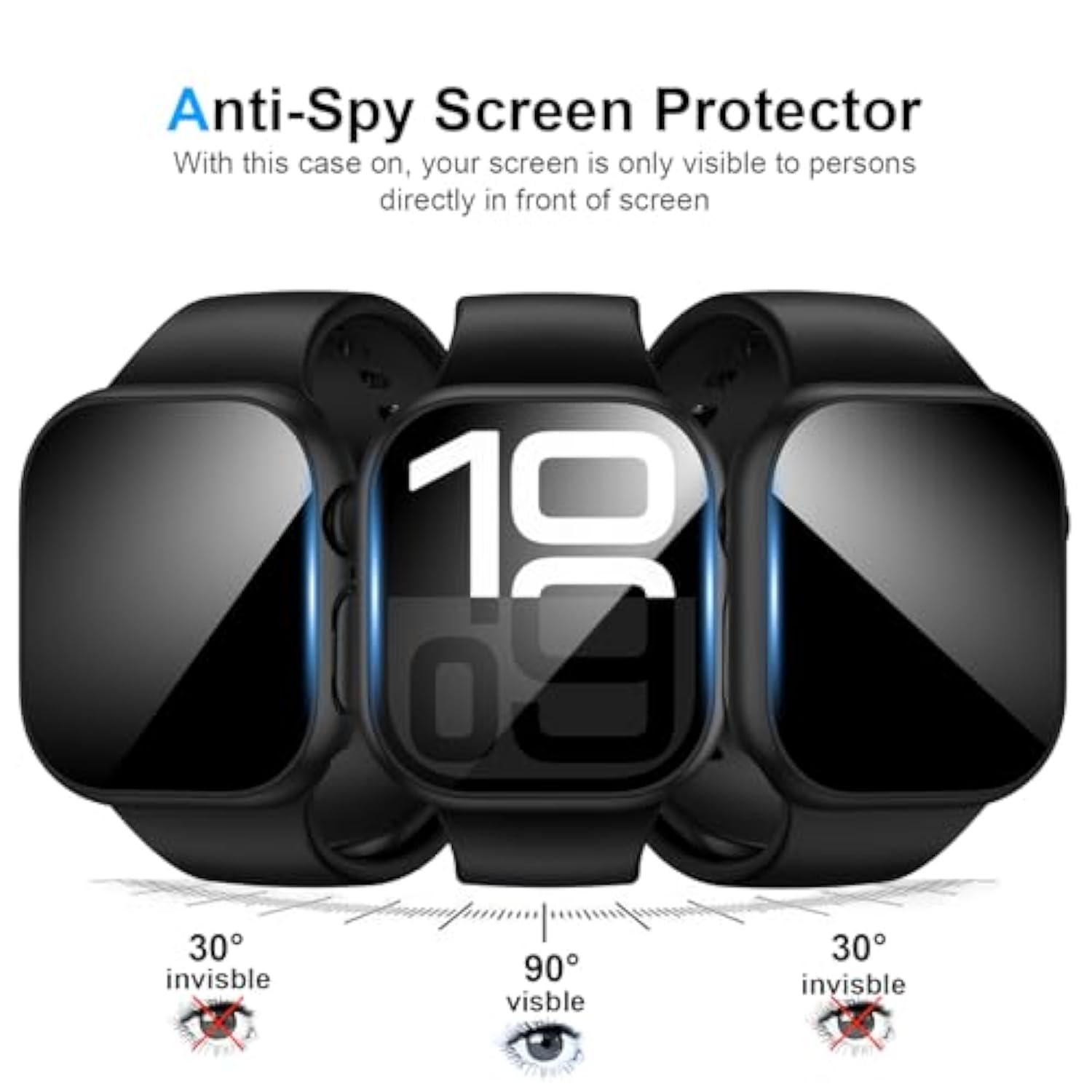 [3 Pack] Privacy Screen Protector For Apple Watch Series 11 2025 Series 10 46Mm, Hard Pc Ultra-Thin Case With Built-In Tempered Film For Iwatch Series 11/10 46Mm, Black/Clear/Blue