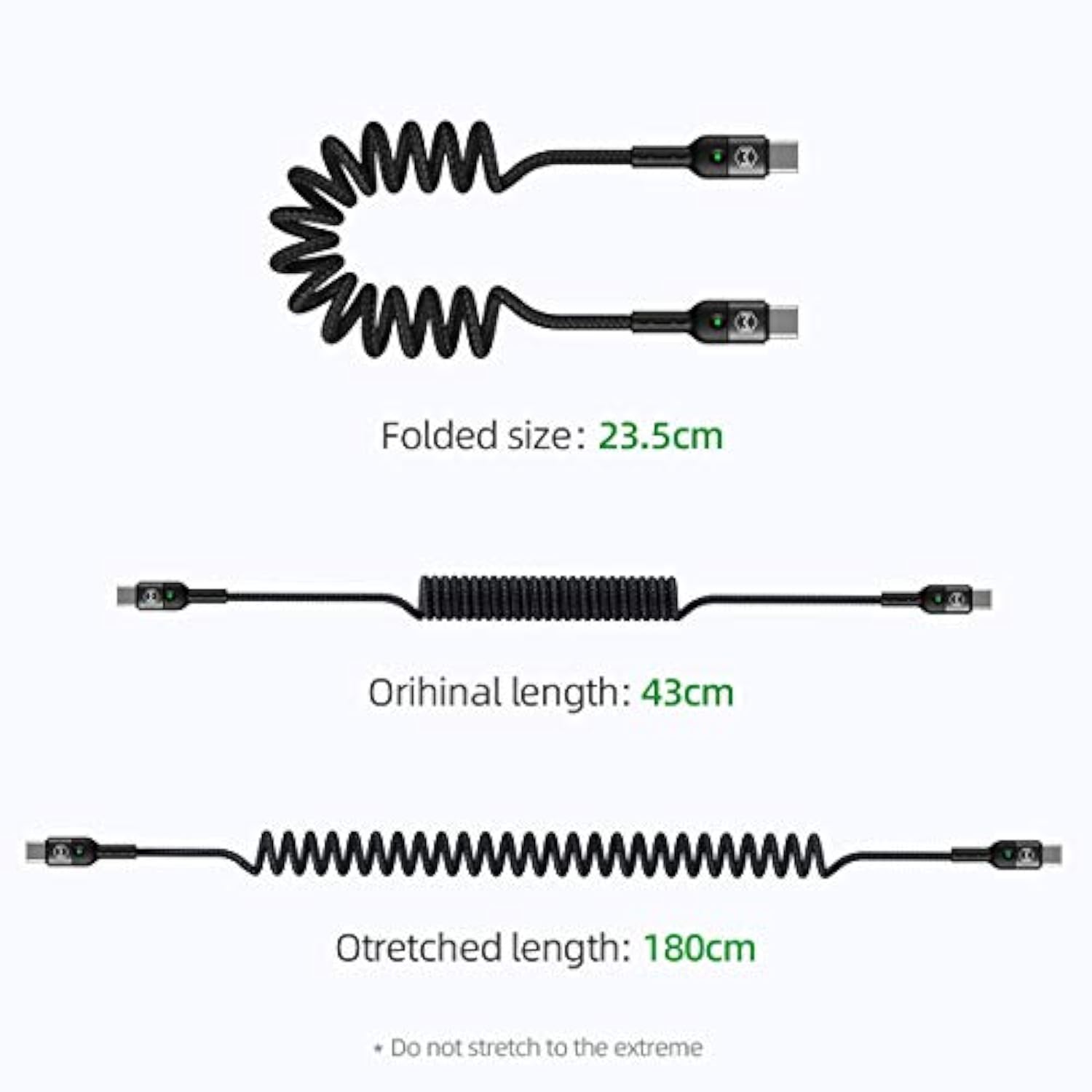 Coiled Usb Type C Cable, Usb C To Usb C Cable (6Ft 60W) Scalable Spring Pd Typ