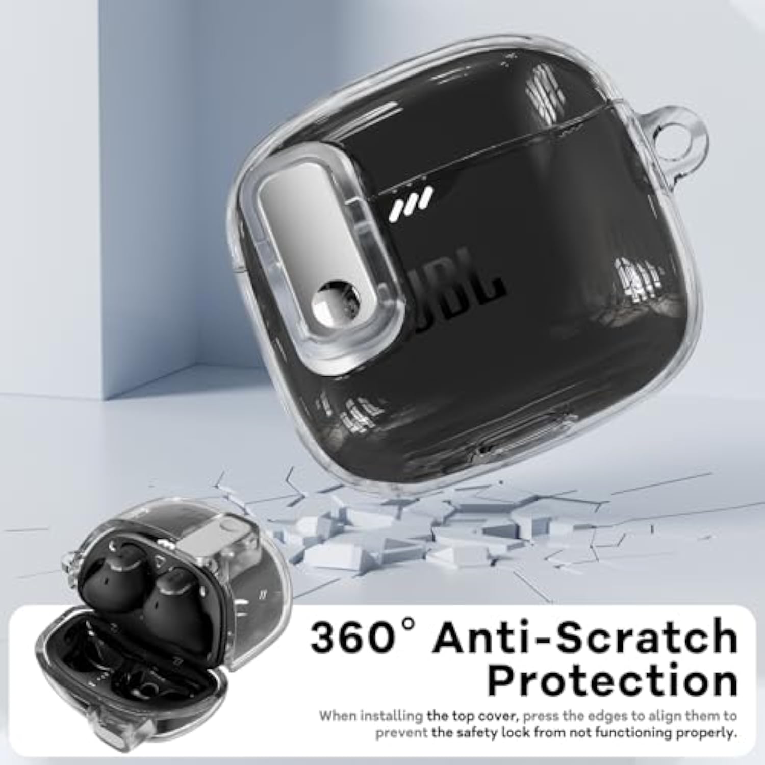 With Lock Case Compatible With Jbl Tune Flex Earbuds,With Cleaner Kit,Tpu Clear Jbl Tune Flex Case For Men Women With Keychain(Clear)