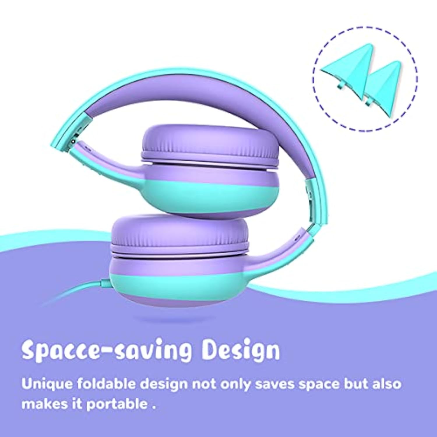 gorsun Kids Headphones with Limited Volume, Cat Ear Toddler Headphones, Wired Headphone Over Ear for Boys and Girls,Stereo Sound Foldable 3.5mm Headset for Children