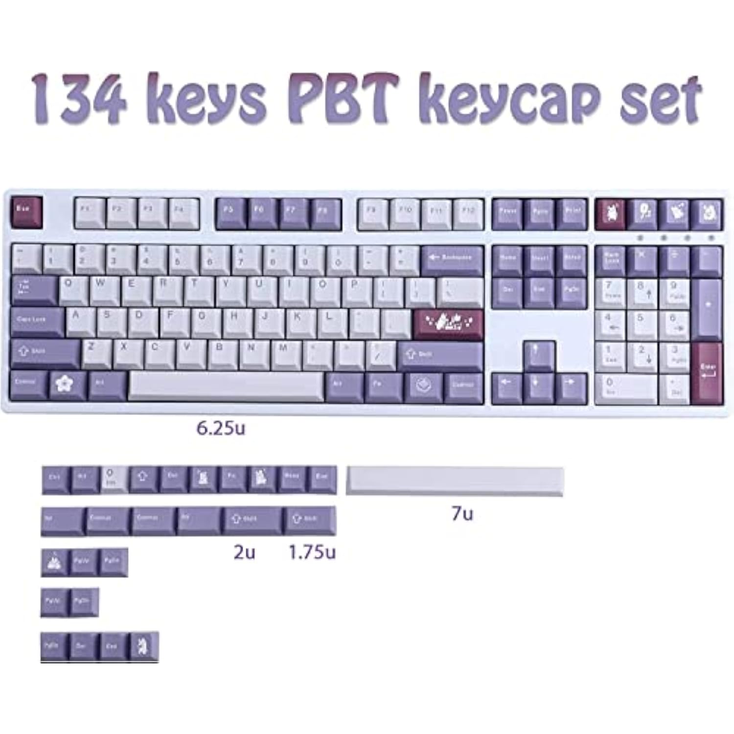 Pbt Keycaps, Cherry Profile Keycaps 134 Keys Rabbit Dye Sublimation With 7U Sp