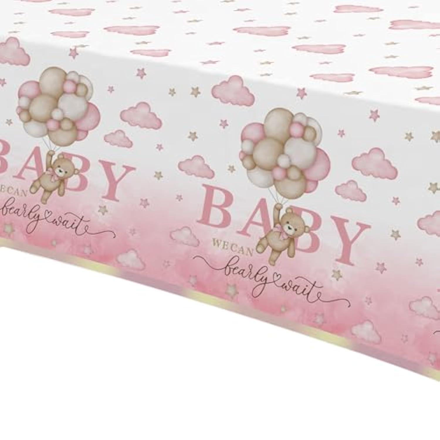 Pink Bear Baby Shower Tablecloth Decorations - Disposable Bear We Can Bearly Wait Baby Shower Decorations Table Cover Party Supplies For Girl- 3 Pack (54In X 108In)