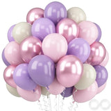 52 Pcs 12 Inch Metallic Chrome Pink And Purple Latex Balloons For Girls Birthday, Baby Shower, Wedding Party Decoration