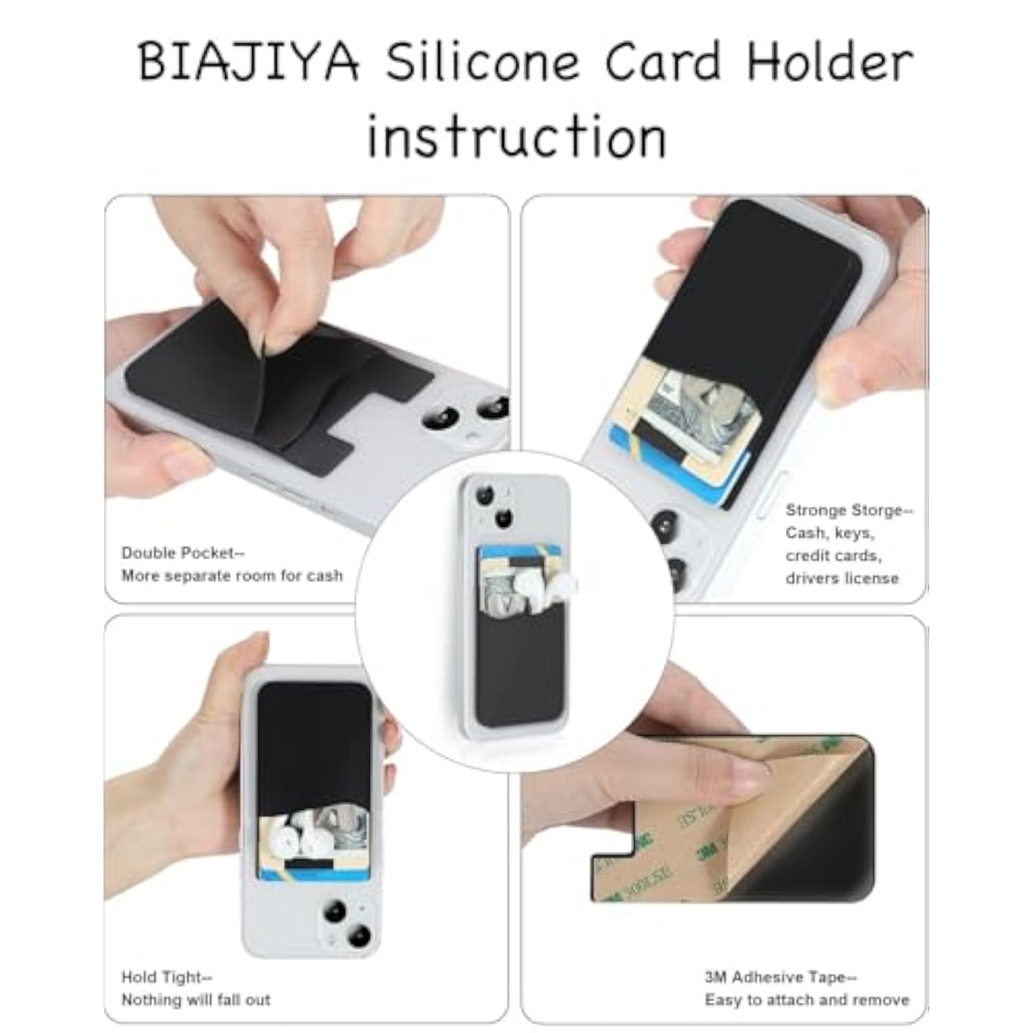 Silicone Card Holder Wallet Stick-On for Phone ID and Credit Cards