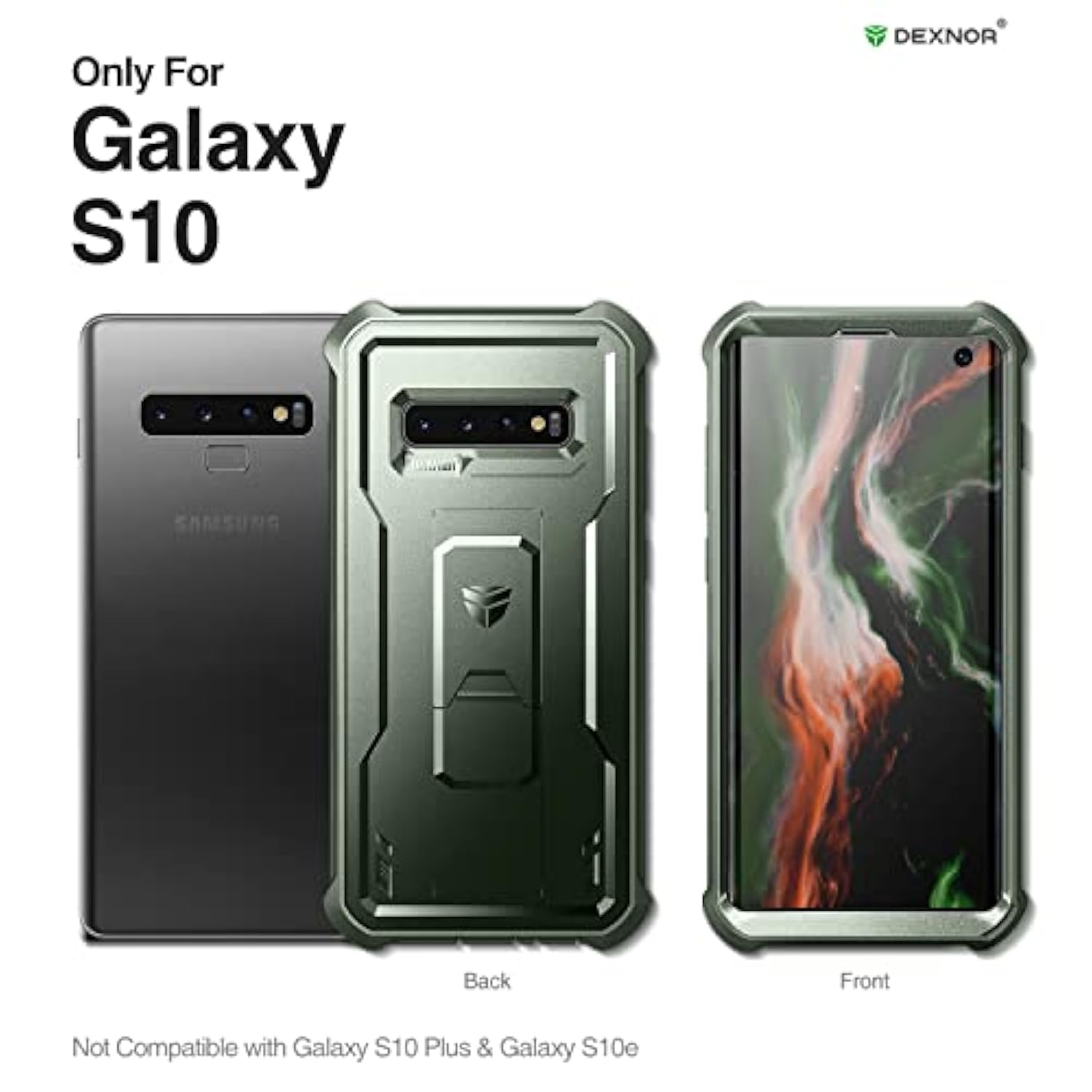 For Samsung Galaxy S10 Case, [Built In Screen Protector And Kickstand] Heavy Duty Grade Protection Shockproof Protective Cover For Samsung Galaxy S10 Army Green