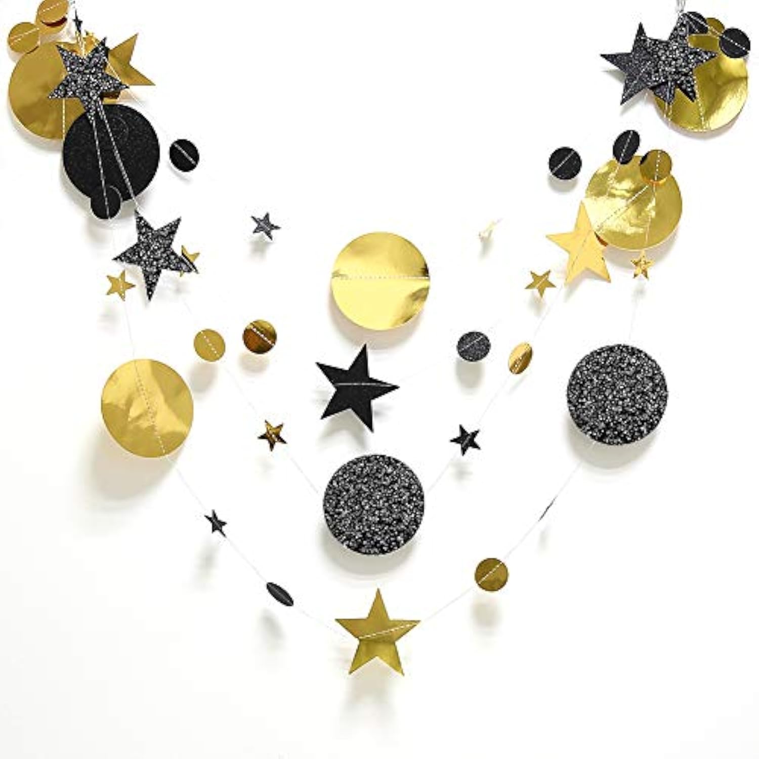 Black Gold Party Decorations Star Garland Moon Stars Hanging Star Streamers Birthday Wedding Baby Shower Graduation Nye 2024 New Year Eid Ramadan Galaxy Starry Night Party Supplies